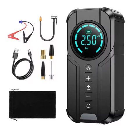 מדחס אוויר לרכב וסוללת גיבוי 2 ב-1